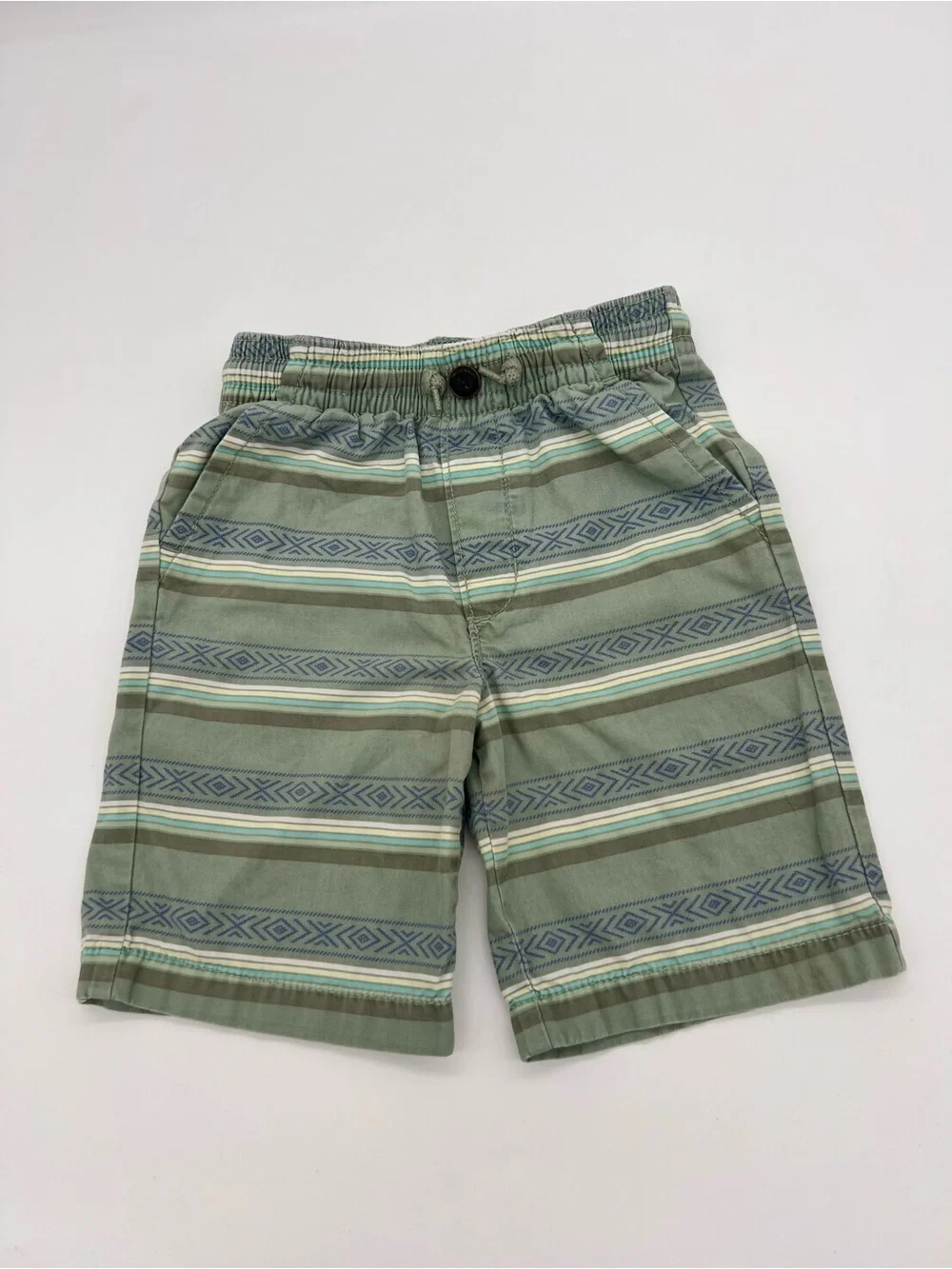 OshKosh B'gosh Boys Green Striped Cotton Shorts Sz 6